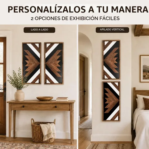 Vista 7 de 2 piezas de decoración de pared azteca con marco de madera, arte de pared occidental de madera de 20.9 x 9.8 pulgadas, decoración rústica del hogar