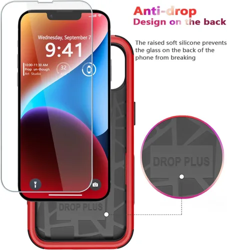 Vista 5 de Diverbox Funda para iPhone 14 [a prueba de golpes] [a prueba de caídas] [pantalla de vidrio templado + protector de lente de cámara], funda