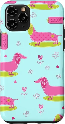 Vista 28 de Funda para iPhone 13 Dachshund Pattern turquoise Flowers Weiner Dog Lover