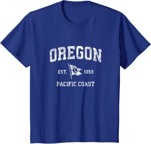 Vista 61 de Oregon Vintage barco ancla bandera diseño de West Coast Retro Tee, hombre S, Arándano