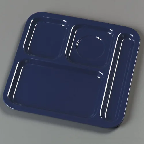 Vista 7 de Carlisle FoodService Products Bandeja de plástico para comida diestra con 4 compartimentos para escuelas, cafeterías y comedores, melamina, 10 x Azul