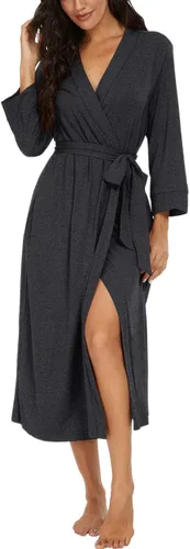 Vista 33 de VINTATRE Bata tipo kimono para mujer, bata larga de punto, ligera, suave, ropa de dormir con cuello en V, casual, ropa de descanso para mujer Verde