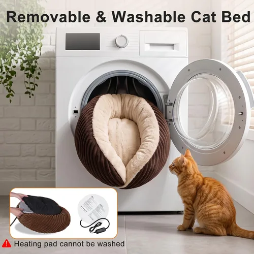 Vista 8 de Tovve Camas térmicas para gatos de interior y perros pequeños, cama suave Marrón