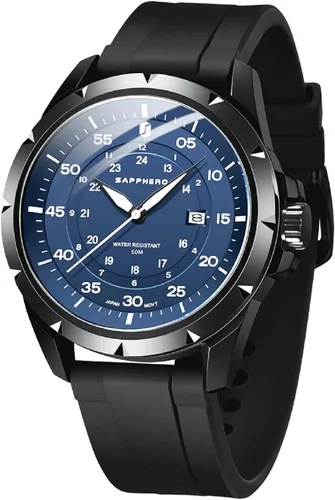 Vista 14 de SAPPHERO Reloj de lujo para hombre, resistente al agua, 164.0 ft, correa de silicona, analógico, de cuarzo, con fecha, reloj de pulsera clásico