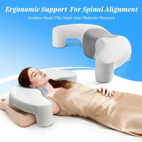 Vista 11 de Almohada para dormir de lado con canal de brazo para alivio del dolor de hombros, cuello y manguito rotador, almohada cervical de espuma