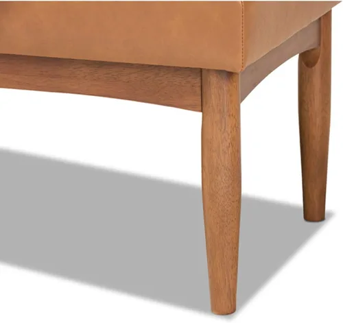 Vista 6 de Baxton Studio Arvid Mid-Century - Banco de comedor de madera tapizado de piel sintética y acabado marrón nogal
