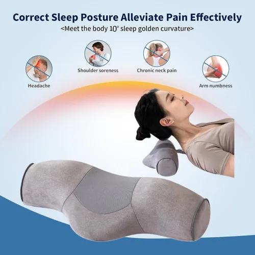 Vista 6 de Almohada cervical, cojín de espuma viscoelástica para el cuello, 15.0x6.3x3.9 in, diseño ergonómico para alineación de columna vertebral