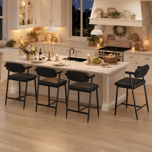 Vista 19 de IDEALHOUSE Juego de 2 taburetes de bar de altura de mostrador con brazos, taburetes de bar tapizados de 26 pulgadas con respaldo, asiento más ancho
