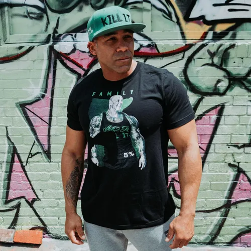 Vista 3 de 5% Nutrition Rich Piana Camiseta de entrenamiento de levantamiento de pesas Camiseta de gimnasio Camiseta de algodón, Familia de fuentes BlackGreen