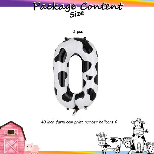 Vista 2 de Globos con estampado de vaca de 40 pulgadas, globo de número 0 blanco y negro con temática de vaquera, suministros de decoración de fiesta