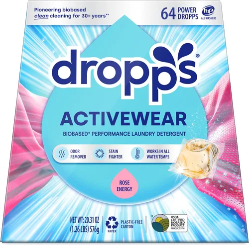 Vista 8 de Dropps Activewear Biobased Power Laundry Detergent Pods, Crisp Breeze (64 unidades) - Cápsulas de detergente para lavandería que combaten manchas