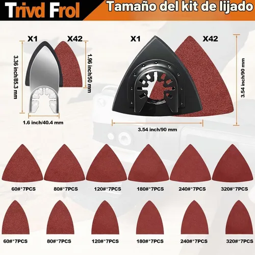 Vista 3 de Trivd Frol - Hojas de sierra oscilantes (121 unidades), cuchillas multiherramienta con papel de lija