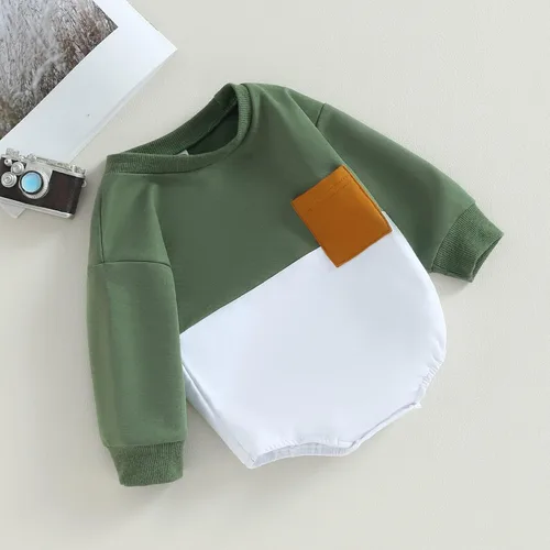Vista 4 de Ropa para bebé niño recién nacido, sudadera de manga larga, bordado de letras, cuello redondo, mameluco para otoño