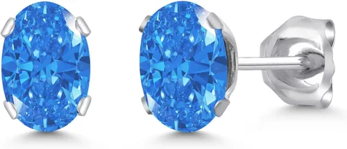 Vista 20 de Gem Stone King Oval Stud Earrings For Women Men 925 Sterling Silver Oval 6X4MM Gemstone Birthstone Fine Jewelry for Her Him Mom Dad Wife