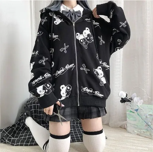 Vista 2 de CYee Graphic Y2k Hoodies for Women Grunge Japanese Zip Up Streetwear Punk Acubi Long Sleeve Pullover Harajuku Loose Outwear