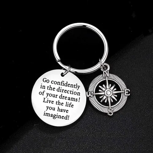 Vista 4 de XYBAGS Regalos de graduación con citas inspiradoras, ve con confianza en la dirección de tus sueños, brújula y llavero de regalo de cumpleaños