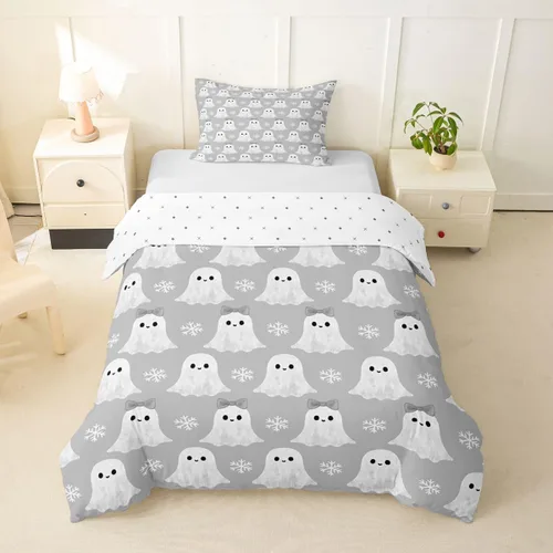 Vista 45 de Funda de edredón con diseño de murciélago, juego de ropa de cama de murciélago negro y naranja, funda de edredón temática de Halloween