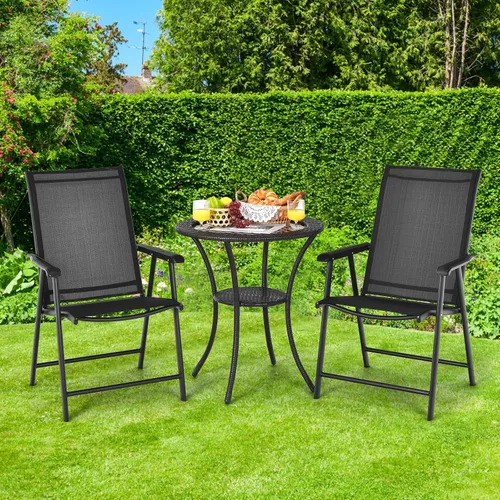 Vista 4 de Giantex Juego de 2 sillas plegables para patio, sillas de comedor portátiles al aire libre con reposabrazos para porche, camping, piscina, playa