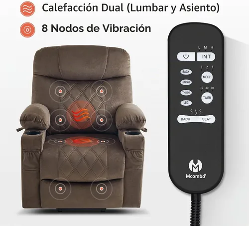 Vista 5 de MCombo Silla reclinable pequeña con triple motor eléctrico para ancianos Café