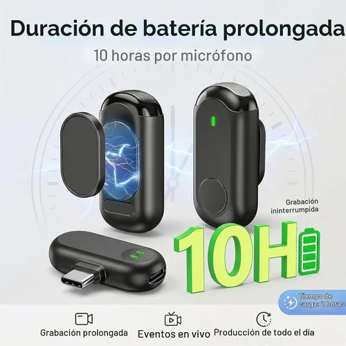 Vista 4 de Mini micrófono inalámbrico para iPhone Android, mini micrófono para grabación de video, micrófono profesional de solapa Plug & Play con reducción