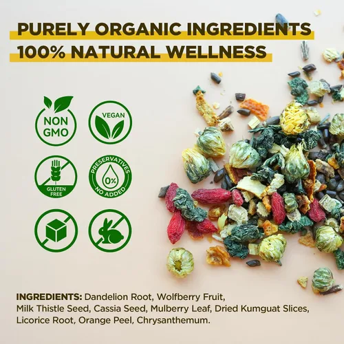 Vista 5 de Aromlife Té Wolfberry de diente de león, 42 bolsitas de té con raíz de diente de león, bayas de Goji, cardo mariano y crisantemo, envuelto