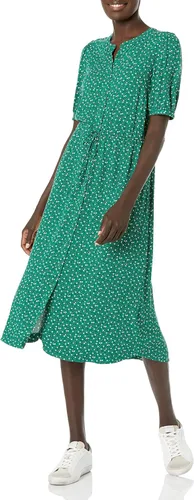 Vista 12 de Amazon Essentials Vestido midi acampanado de media manga con botones frontales y cordón en la cintura para mujer, con bolsillos Negro