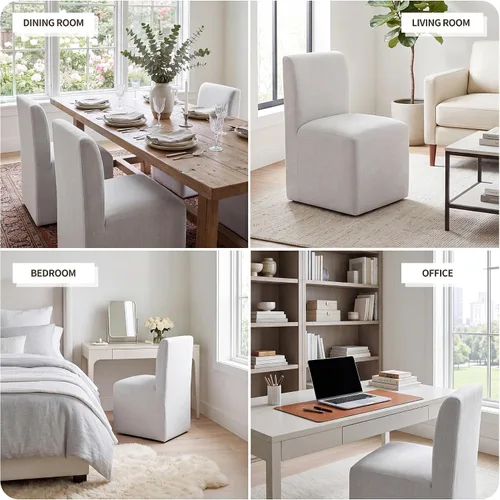Vista 7 de DUHOME Silla de comedor tapizada con ruedas, sillas de comedor modernas de lino con ruedas para comedor, dormitorio, sala de lectura, sala de estar