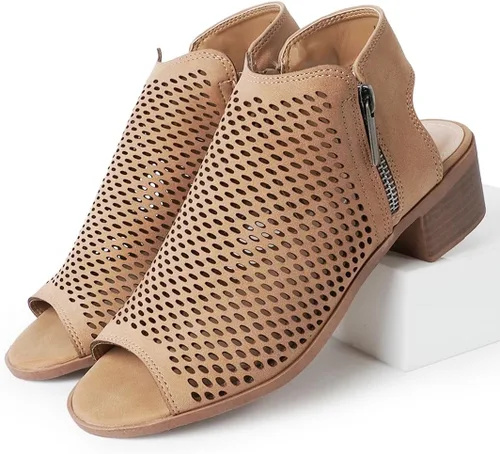 Vista 5 de J. Adams Botines Tracy para mujer - Botines de tacón bajo con puntera abierta