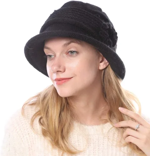 Vista 115 de C-US - Gorro de punto cálido para mujer, con visera de ganchillo con acento de flores