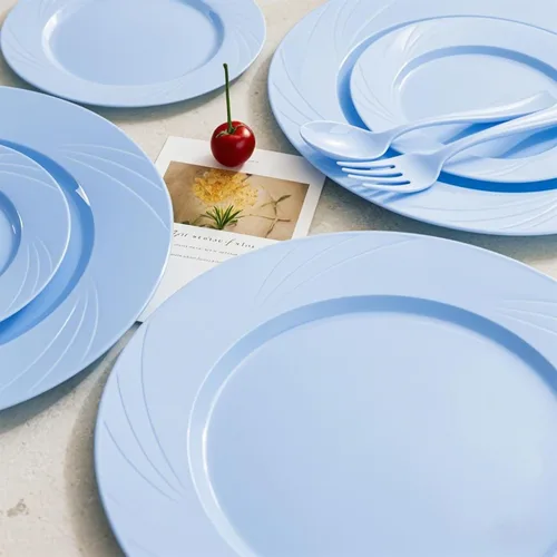 Vista 8 de YOUBET 125 platos de plástico azul, platos desechables para baby shower, incluye 25 platos llanos, 25 platos de postre, 25 tenedores, 25 cuchillos