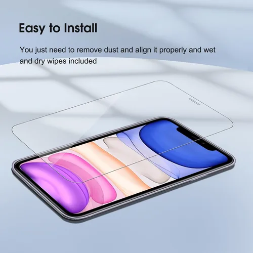 Vista 10 de Qularlans Paquete de 3 protectores de pantalla de vidrio templado compatibles con iPhone 11/XR, dureza 9H, resistente a los golpes, vidrio templado