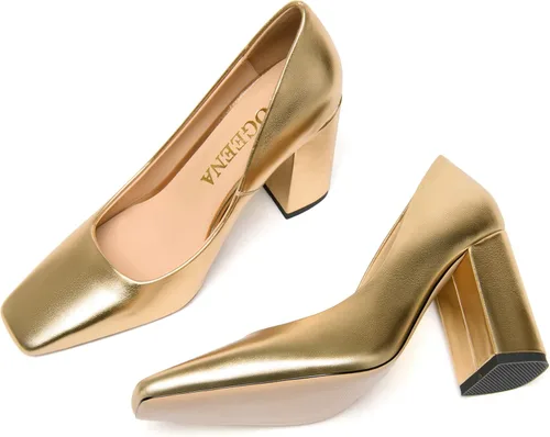 Vista 7 de Zapatos de tacón alto con puntera cuadrada para mujer, estilo casual, de 3.34 pulgadas