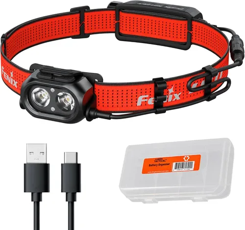 Vista 10 de Fenix HP12R-T - Linterna frontal recargable de 1300 lúmenes, diseño de potencia dividida, modos de luz blanca/blanca neutra/roja con organizador