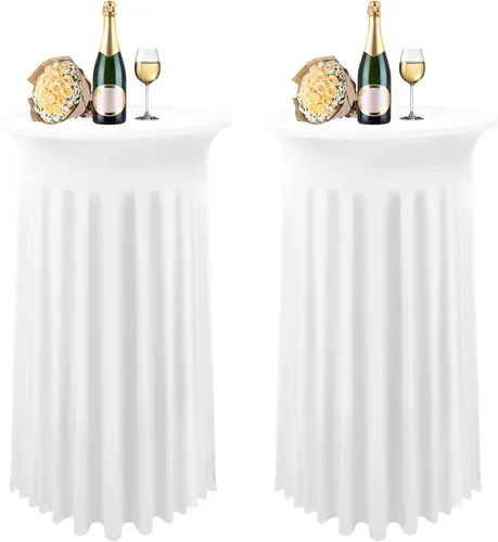 Vista 10 de Paquete de 3 fundas de mesa de cóctel, mantel redondo burdeos, color rojo vino, 32 x 43 pulgadas, elastano elástico con cortinas onduladas, mantel