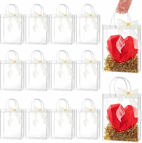 Vista 19 de Ohuimrt 50 Pack 4.92" x 2.75" x 5.9" Clear Plastic Gift Bags with Handles