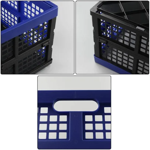 Vista 3 de Hespama Cajas plegables de 35 cuartos de galón, cesta plegable azul para leche, paquete de 2 Negro/Azul