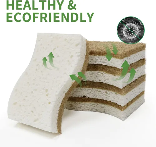 Vista 4 de Paquete de 9 esponjas de cocina naturales biodegradables – Esponja compostable de celulosa y nuez de coco – Esponjas ecológicas sostenibles
