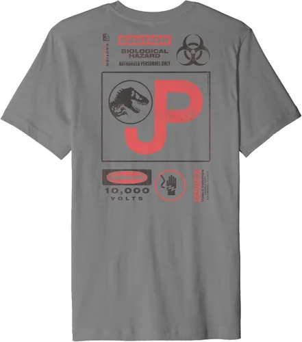 Vista 2 de Jurassic Park Camiseta retro premium precaución, Gris