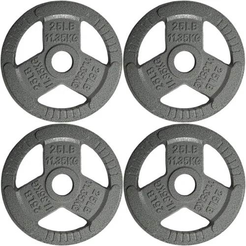 Vista 13 de Yes4All - Discos de pesas olímpicos de hierro fundido con asas tri-grip de 2 pulgadas, discos de pesas para levantamiento con acabado suave
