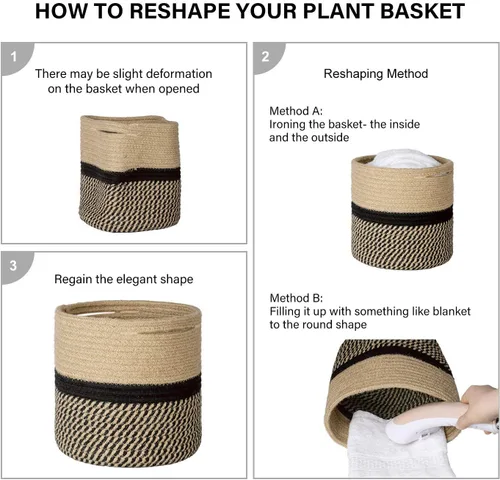 Vista 6 de TIMEYARD – Cesta para plantas de cuerda de yute resistente, tejida con diseño moderno para maceteros de interior de hasta 7.5 pulgadas, cesta