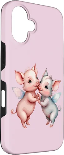 Vista 3 de iPhone 16 Cerdos Amantes Piglet Pareja Besando Lindo Corazón Día de San Valentín Caso