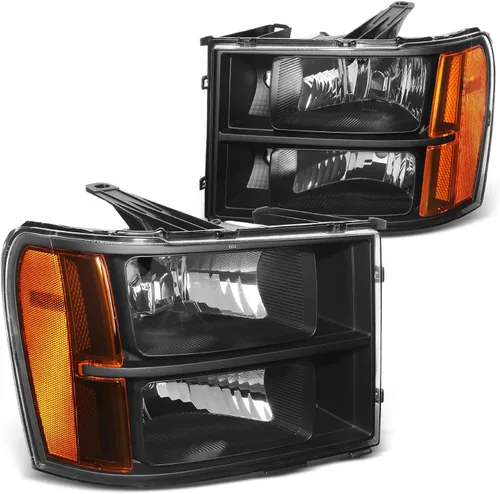 Vista 13 de DNA MOTORING Juego de ensamble de faros compatible con GMC Sierra 1500 de 2007-2013/Sierra 2500 HD y 3500 HD de 2014, Negro/Transparente, Negro Claro