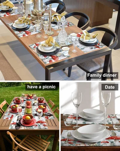 Vista 6 de Mushroom Eucalyptus Table Placemats for Dining Table Set of 6,Cotton Linen Cloth Kitchen Place Mats with Pocket,Washable Burlap