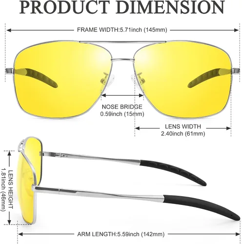 Vista 3 de URUMQI Lentes de sol de aviador polarizados cuadrados para hombre, lente de protección TAC UV400, pantallas de navegador piloto para conducir golf