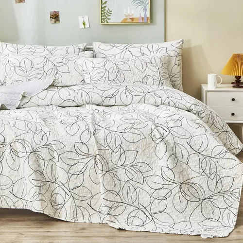 Vista 2 de Tache - Juego de colcha de 3 piezas con diseño de flores, color blanco, tamaño Queen