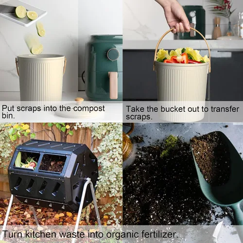 Vista 5 de Cubo de Compost para Cocina, LALASTAR Cubo de Compost de Encimera con Tapa, Hecho de Fibra de Bambú Sostenible, Cubo de Compost Interior Inodoro, 1