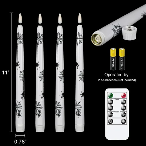 Vista 2 de Velas LED cónicas sin llama de araña con control remoto de 10 teclas y temporizador, funciona con pilas, mecha 3D parpadeante de plástico