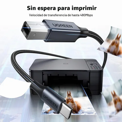 Vista 5 de UGREEN Cable USB-B a USB-C de 3 pies, nailon trenzado para impresora y MIDI Negro