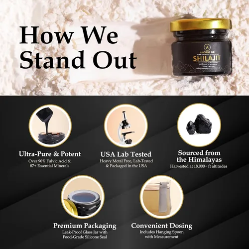Vista 4 de El Shilajit más potente: resina Shilajit orgánica 100% pura del Himalaya 90% + ácido fúlvico 87+ minerales traza Máxima resistencia para hombres