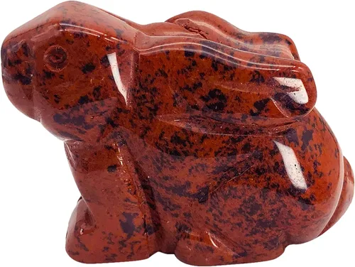Vista 7 de Estatua de conejo sentado de piedra de sangre natural de África de 2 pulgadas, escultura decorativa de Fengshui para decoración del hogar, cristal